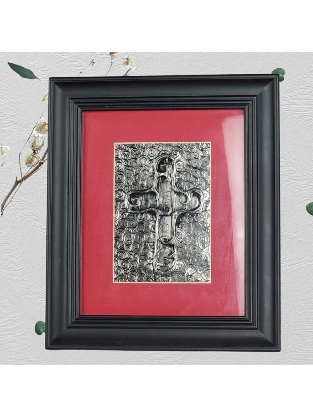 Framed Cross metal tin pressed art